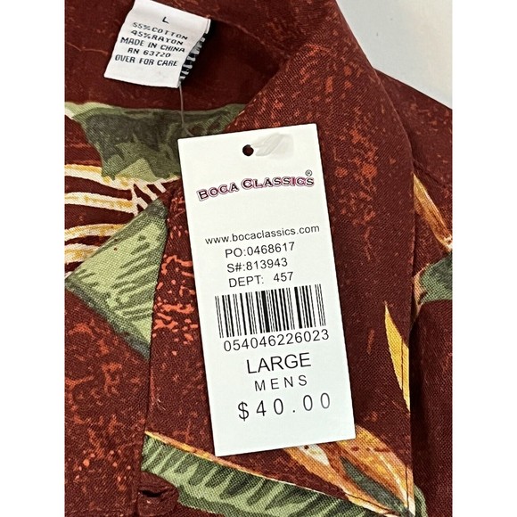 Vintage Boca Classics Shirt Men's L Maroon Short Slv Button Up Bird Of Paradise - Picture 3 of 8
